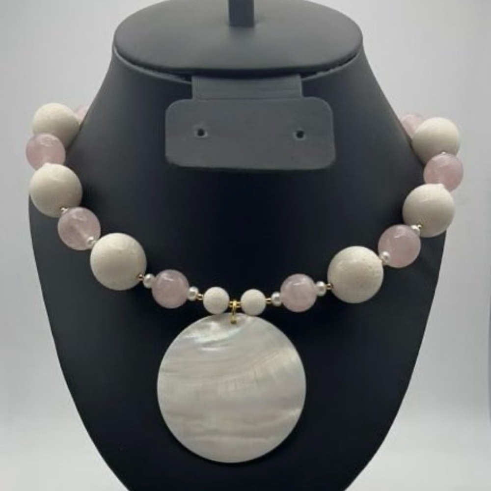 Lee Sands Rose Quartz and White Coral Necklace 22"